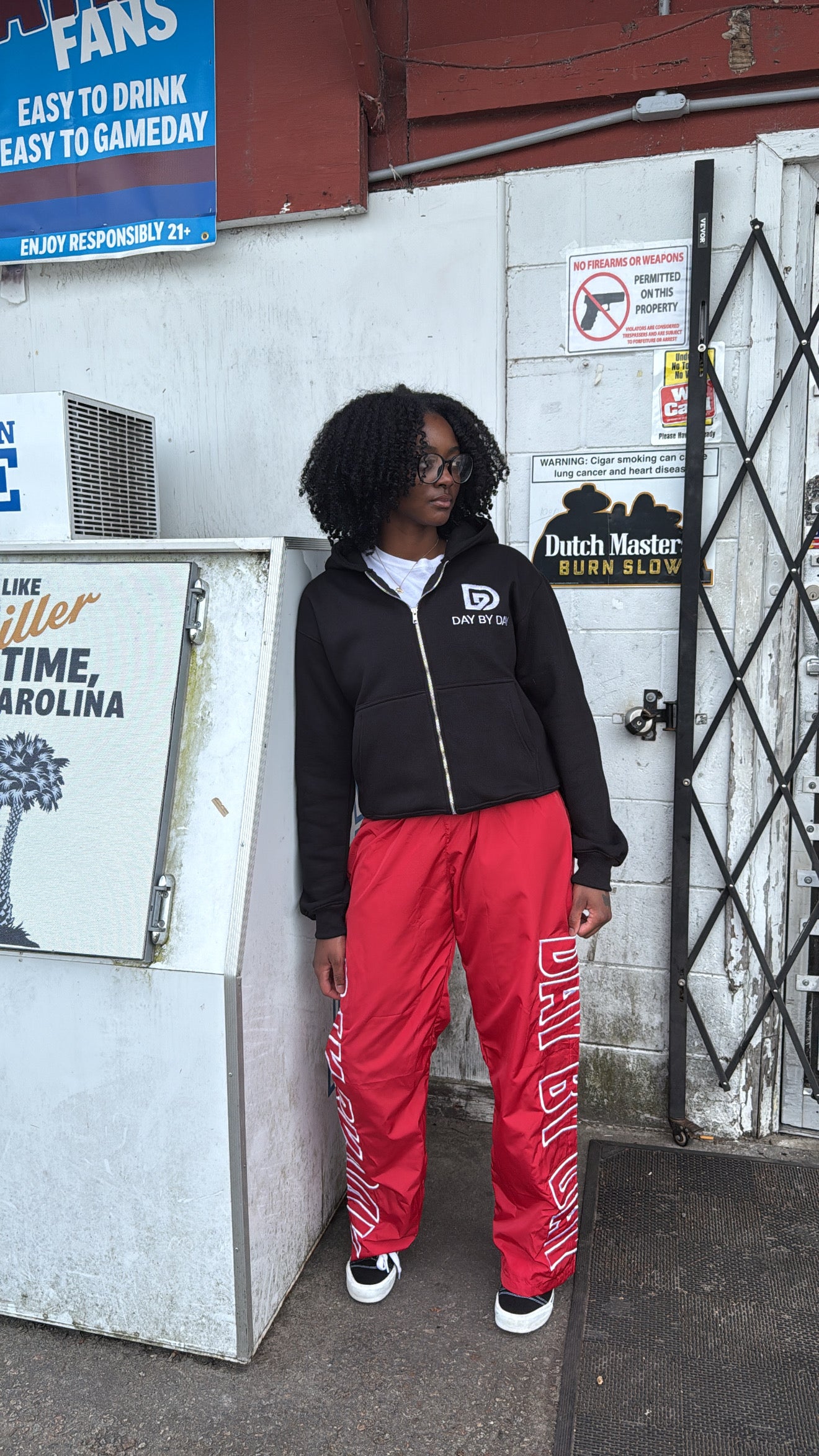 Red Day By Day Nylon Track Pants