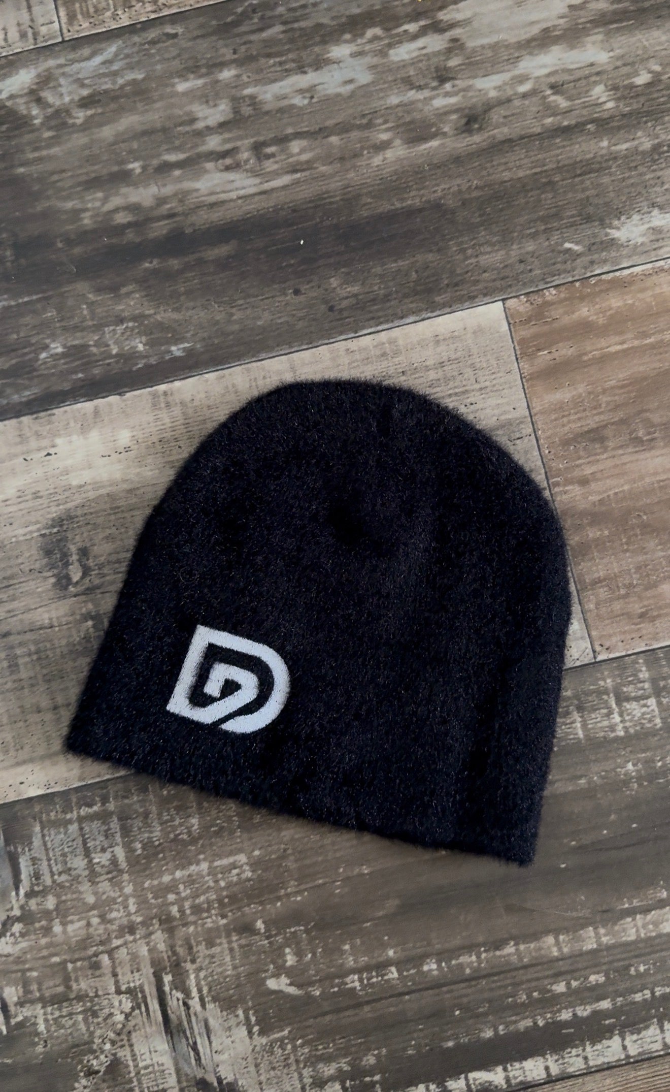 Black Mohair Day By Day Logo Beanie