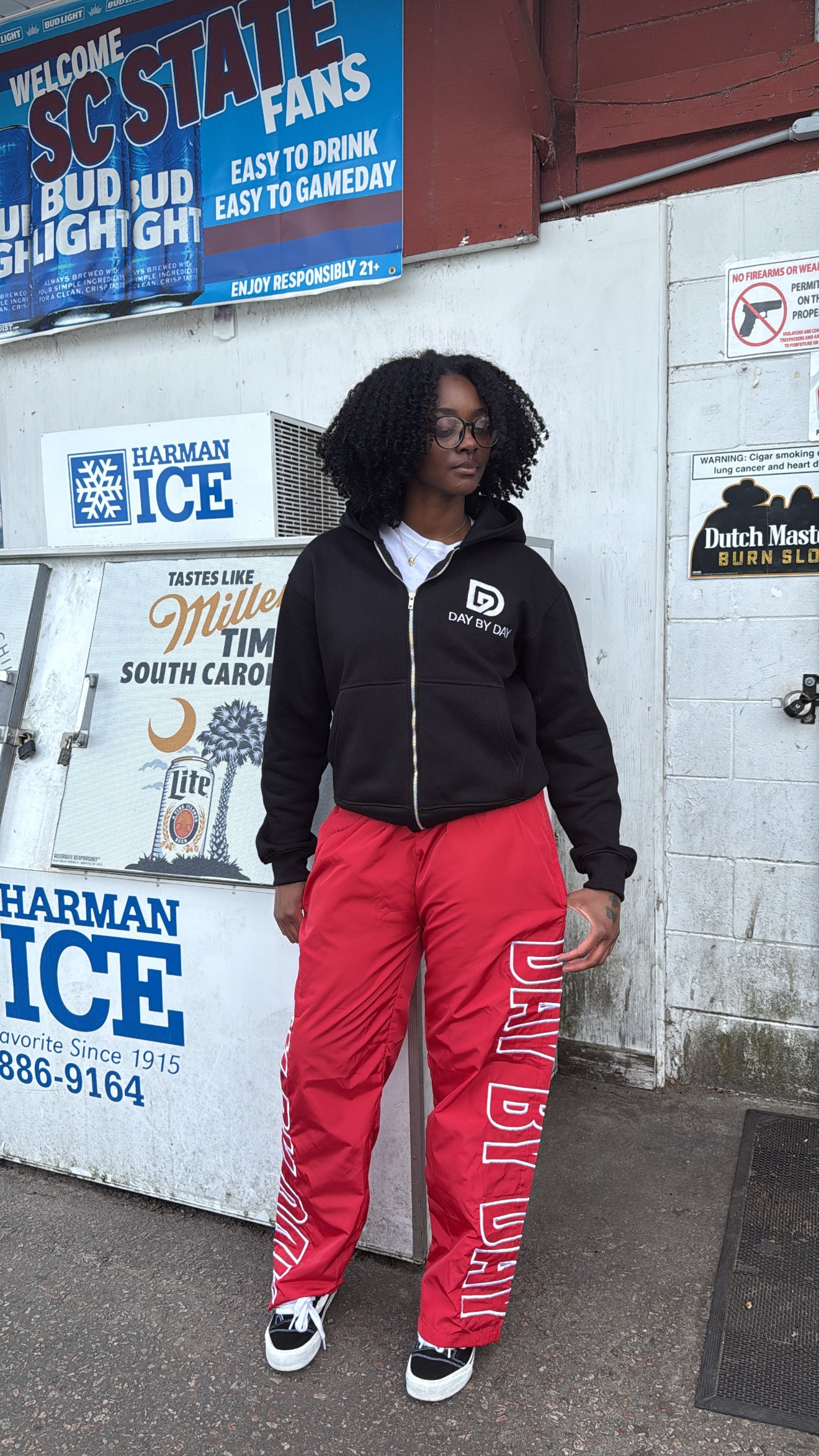 Red Day By Day Nylon Track Pants