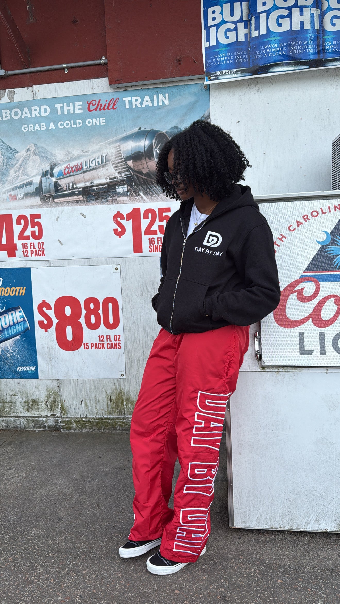 Red Day By Day Nylon Track Pants